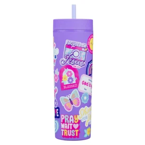 I Am Strong Purple Plastic Travel Tumbler with Straw - Image 2