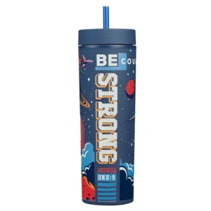 Be Strong and Courageous Navy Blue Plastic Travel Tumbler with Straw