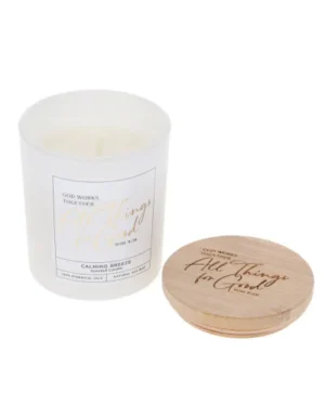 God Works Together All Things for Good Calming Breeze Scented Candle with Bamboo Lid - Image 2