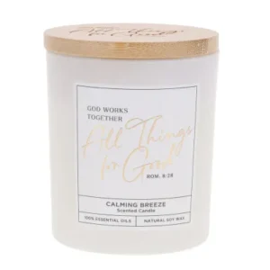 God Works Together All Things for Good Calming Breeze Scented Candle with Bamboo Lid