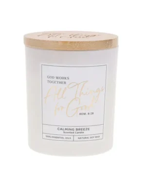 God Works Together All Things for Good Calming Breeze Scented Candle with Bamboo Lid