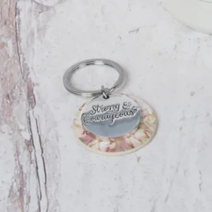 Strong and Courageous Metal and Faux Leather Key Ring - Image 2